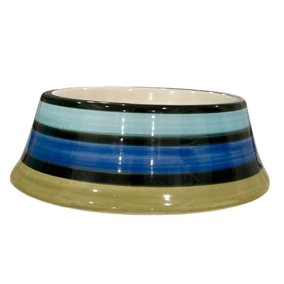 Blue Green and Black PetRageous Designs Stoneware Dog Bowl with Paw Print - Picture 4 of 6